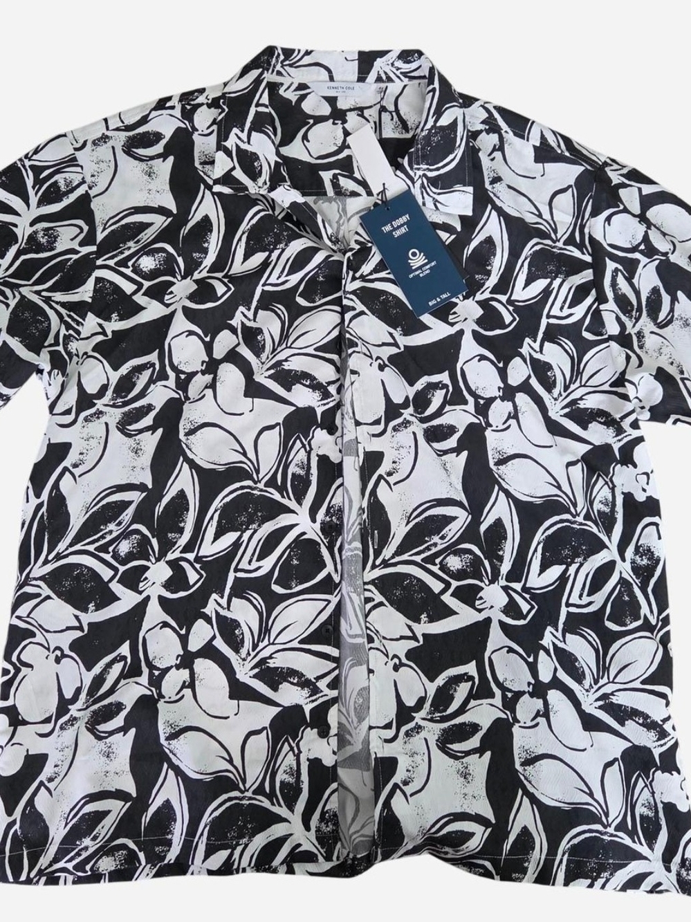 Kenneth Cole Black and White Floral Button-Down Shirt
